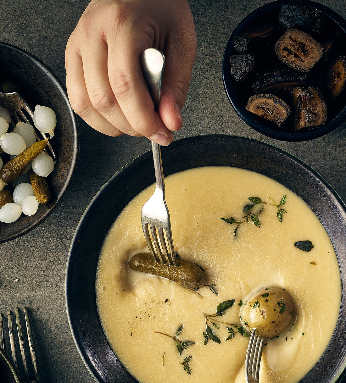 Pickled Walnut Spiked Cheese Fondue