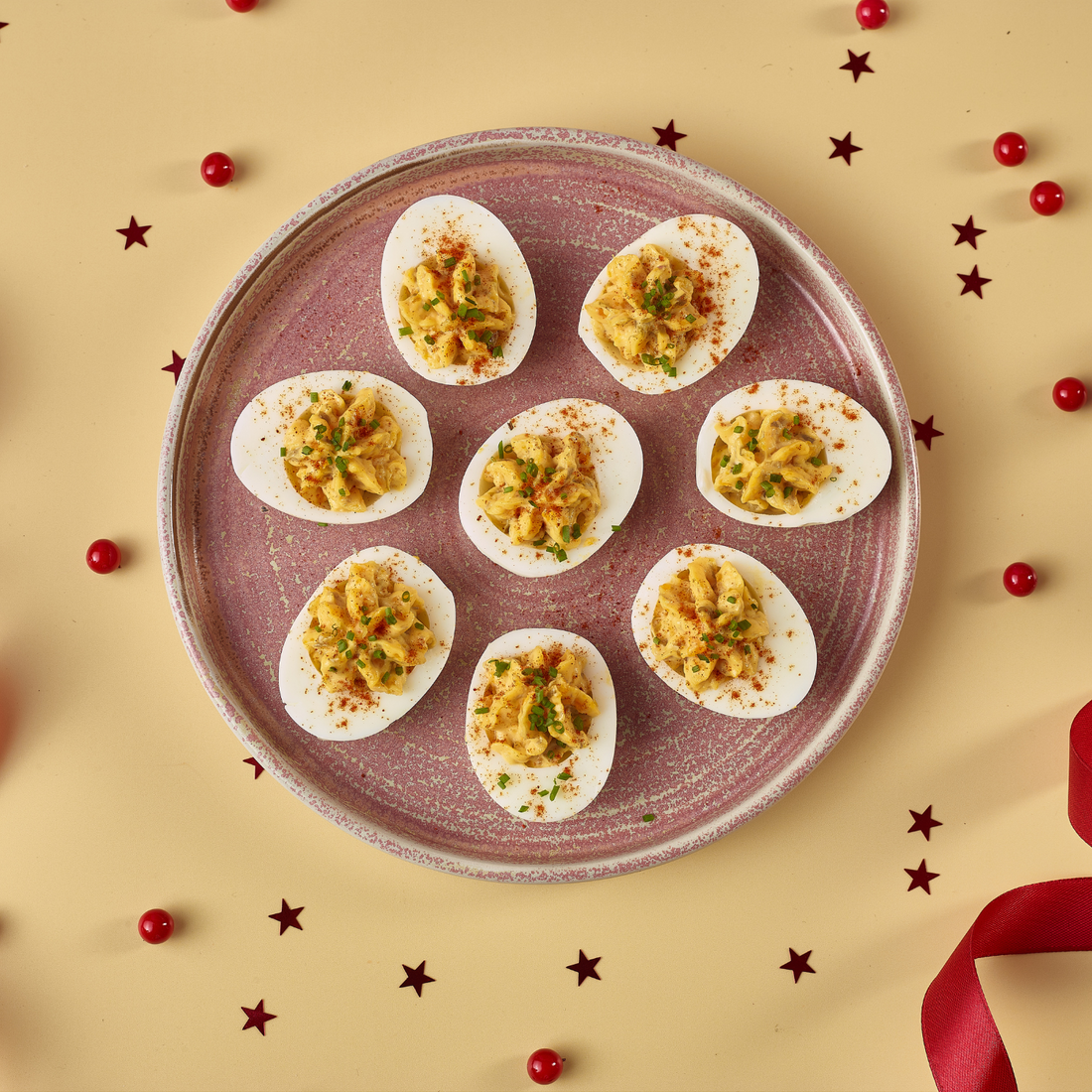 Devilled Eggs with Opies Capers & Mini Gherkins
