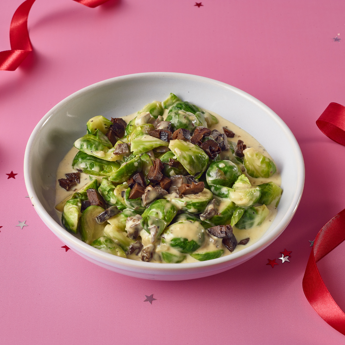 Cheesy Brussel Sprouts with Opies Pickled Walnuts