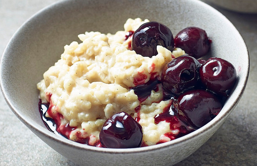 Almond Rice Pudding with Cherries in Kirsch