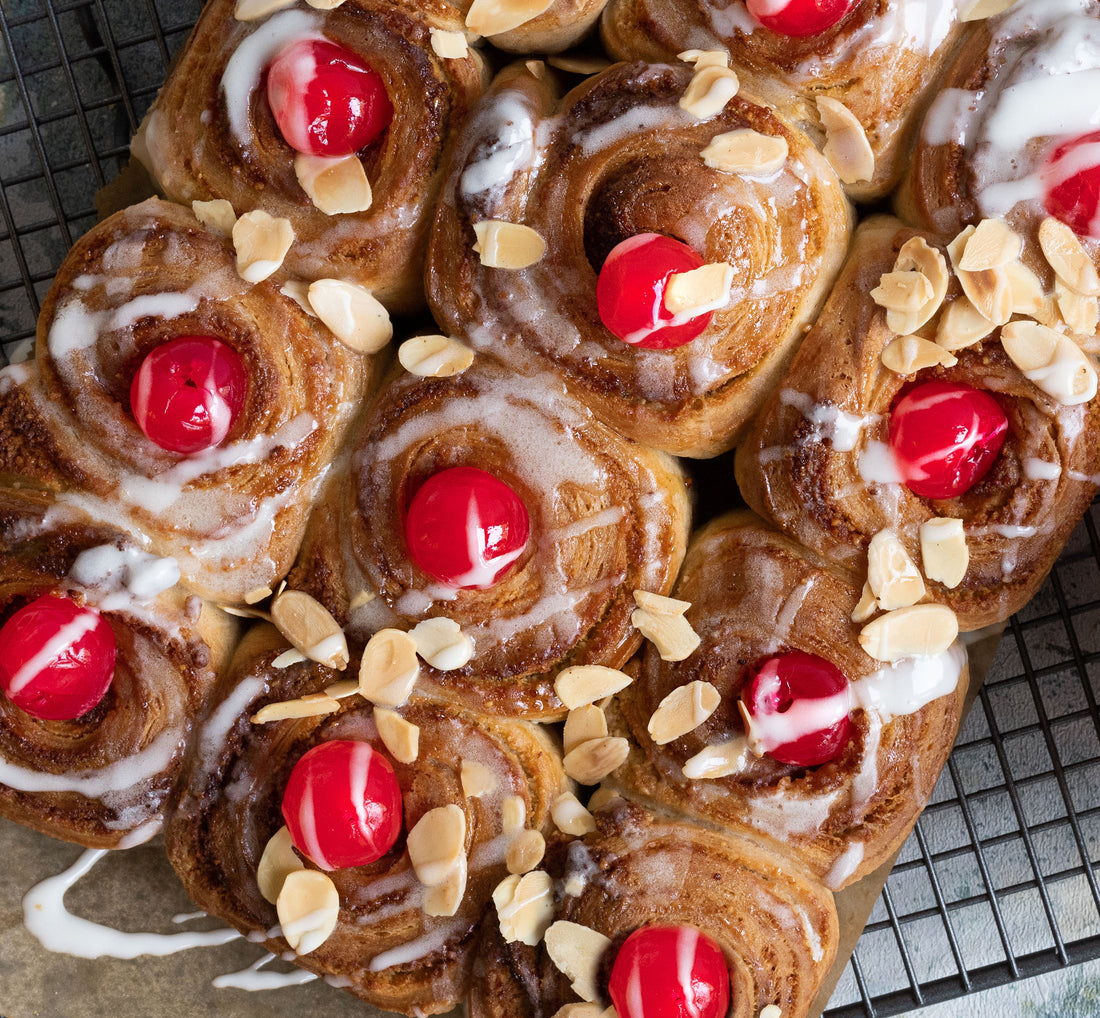 Cherry Bakewell Cinnamon Rolls