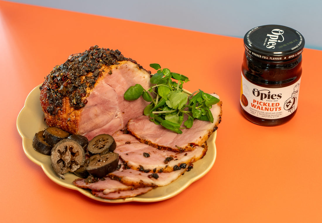 Sticky Glazed Ham with Pickled Walnut & Pink Peppercorn Crust