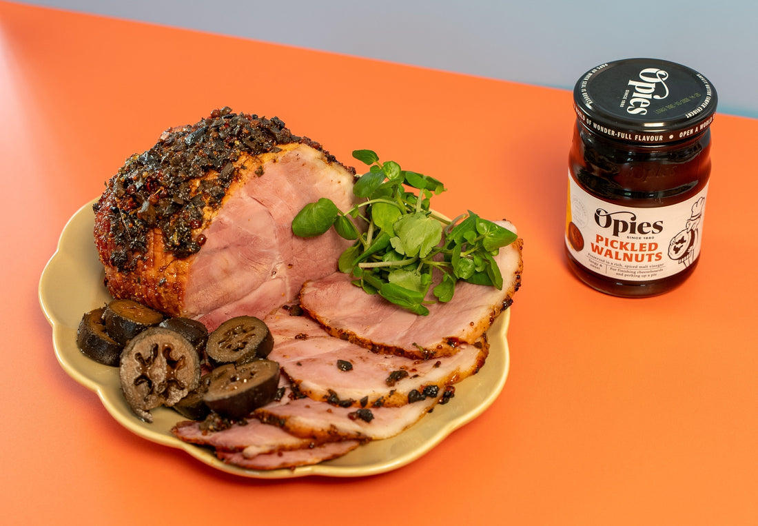 Sticky Glazed Ham with Pickled Walnut & Pink Peppercorn Crust