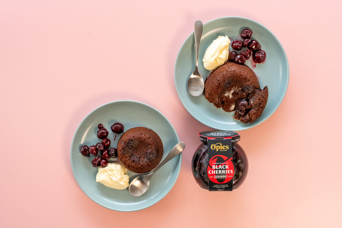 Dark Chocolate & Cherries in Kirsch Lava Cakes