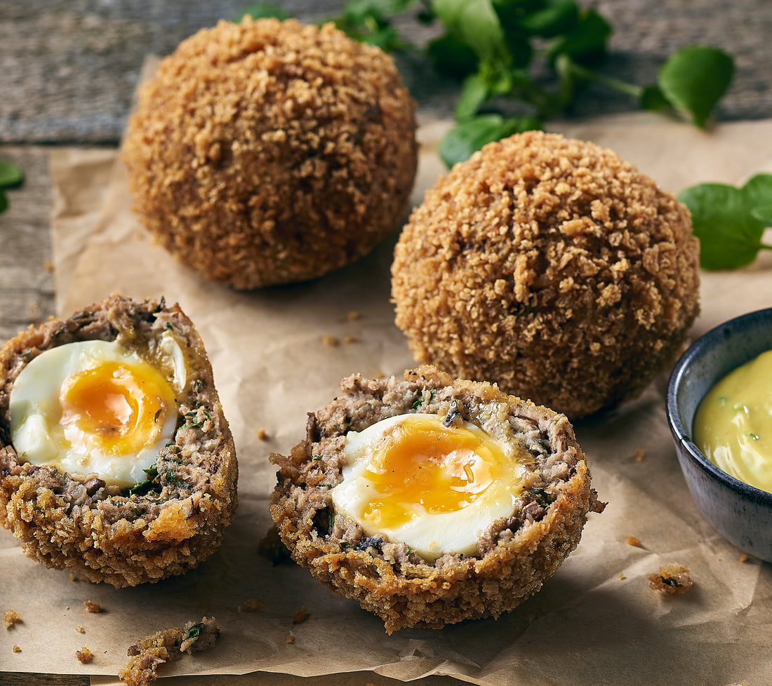 Giant Scotch Eggs with Pickled Walnuts