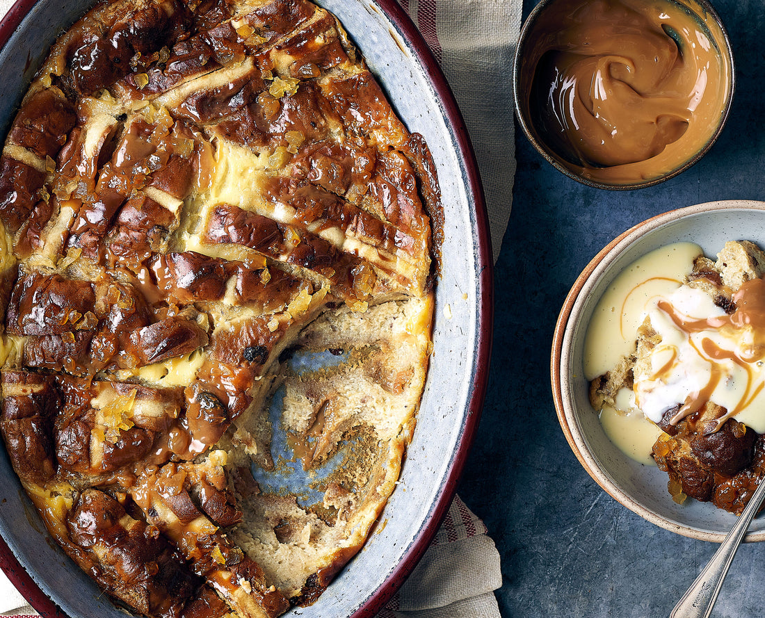 Ginger Caramel Hot Cross Bun Pudding