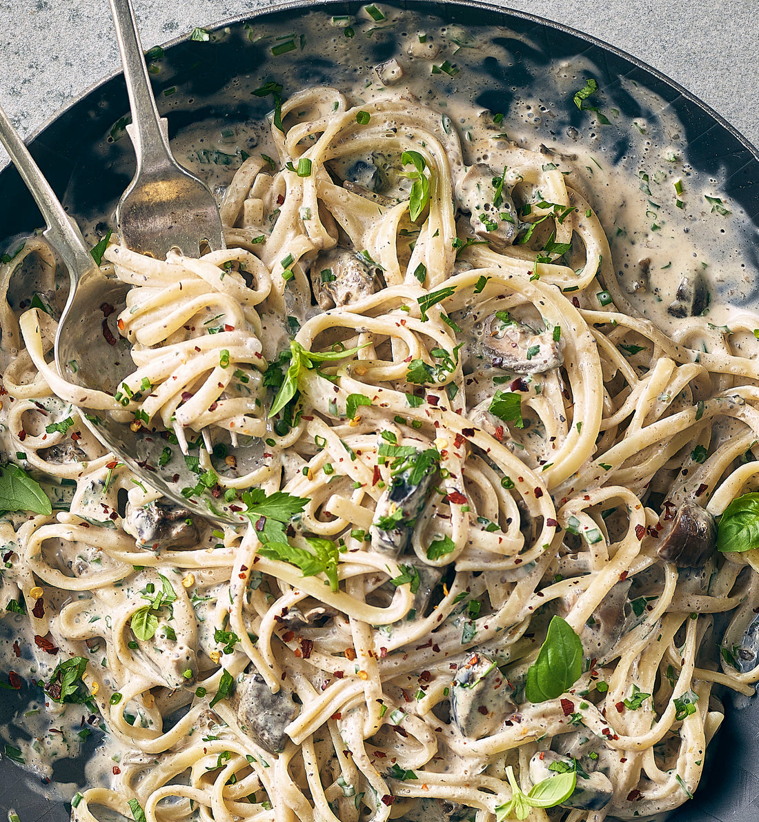 Linguine Coated with Pickled Walnut and Herbs