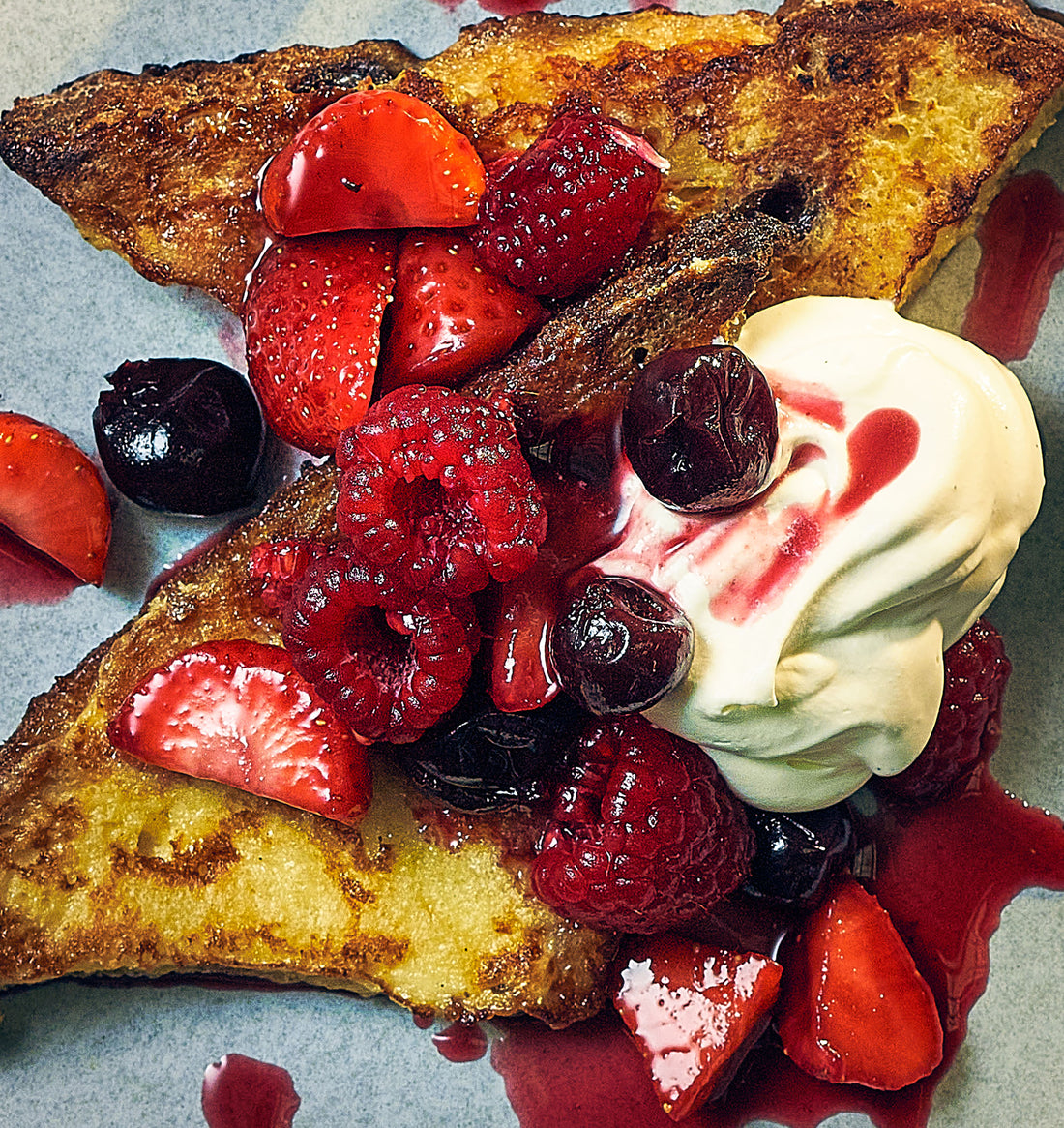 Panettone French Toast with Boozy Cherry Compote