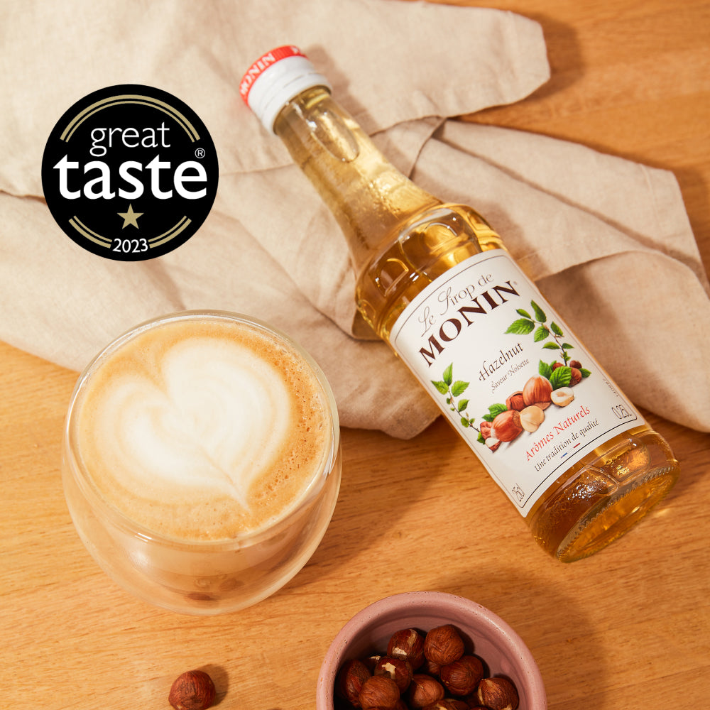 Buy MONIN Hazelnut syrup. It delivers the indulgent taste of Hazelnut with an aroma of almond and vanilla.