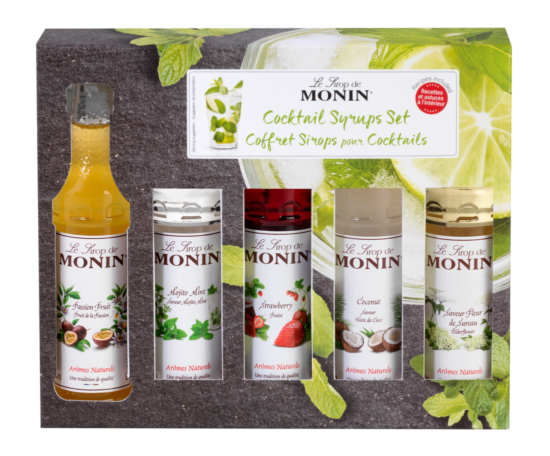 Buy MONIN Cocktail Syrup Gift Set.This box contains 5 miniature bottles of syrup, providing numerous recipes for inspiration.