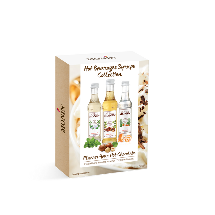 Buy MONIN Hot Beverage syrup collection includes three small bottles of Frosted Mint, Roasted Hazelnut or Triple Sec Curacao.